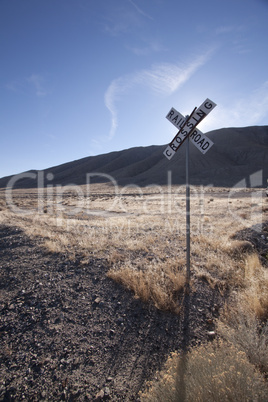 Steel railroad tracks for a train. landscape transportation trac