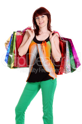 Beautiful happy woman with shopping bags