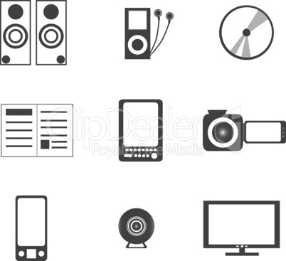 set of digital media electronics equipment buttons