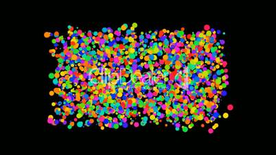 Abstract colorful circles loop,bubble and blister array background,dancing dots and particles.