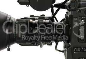 Professional digital video camera, isolated on white background