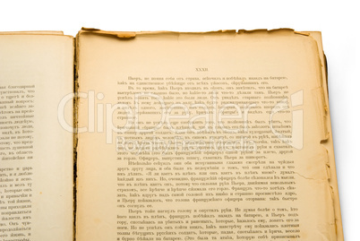 Open ancient book, isolated on white background