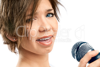 Girl Singing on white background