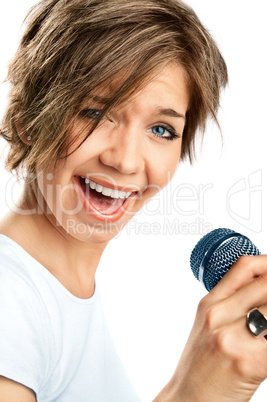 Girl Singing on white background