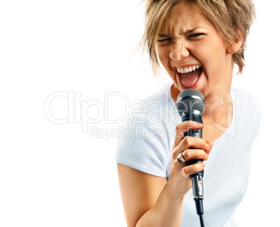 Girl Singing on white background