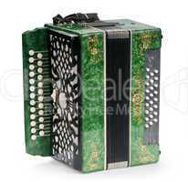 Green Accordion, isolated on white background