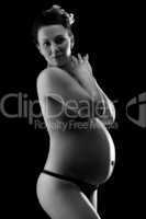 Beautiful pregnant woman in back & wite