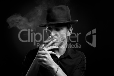 Man with hat and cigar in Black & White