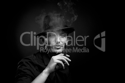 Man with hat and cigar in Black & White