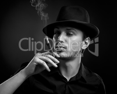 Man with hat and cigar in Black & White