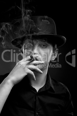 Man with hat and cigar in Black & White