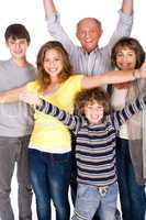 Happy family of five with young kid