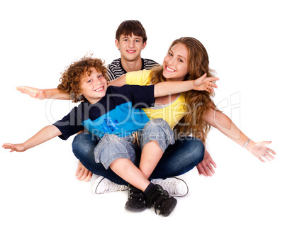 Family having fun on the floor