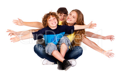 Family having fun on the floor