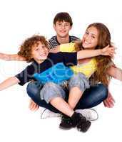 Mother and children over white background