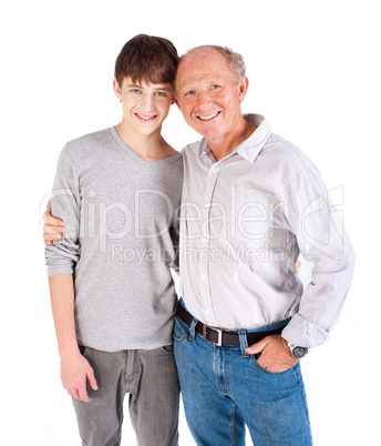 Teenager and grandfather, in studio