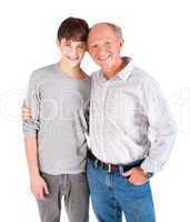 Teenager and grandfather, in studio