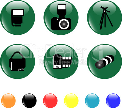 photo icon set objects green button