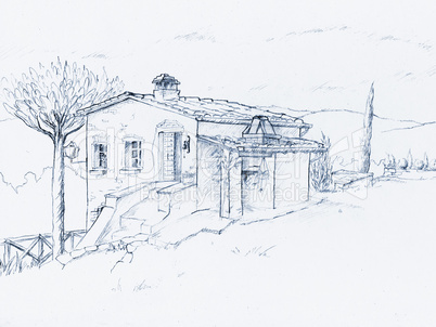 sketch of a house in Tuscany Italy