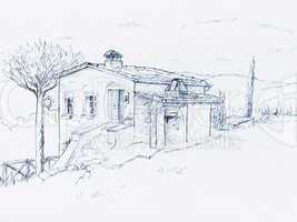 sketch of a house in Tuscany Italy