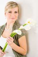 Romantic woman hold calla lily flower