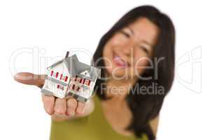 Attractive Multiethnic Woman Holding Small House