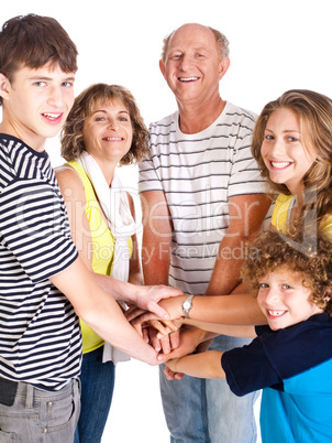 United happy family smiling at camera