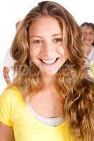 Gorgeous young woman with her parents in the background