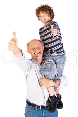Thumbs-up pair of grandfather and grandson