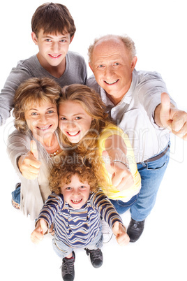 Thumbs-up family posing in style