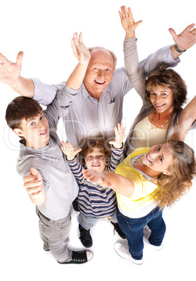 Aerial view of cheerful family