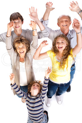 Overhead view of cheerful family