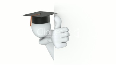 Thumbs Up! 3d man in the university graduation cap