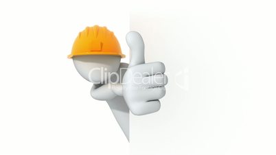 Thumbs Up! 3d man in a hard hat