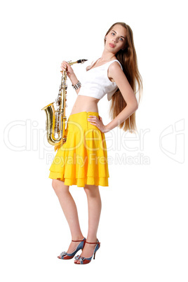 Girl with a sax musical instrument