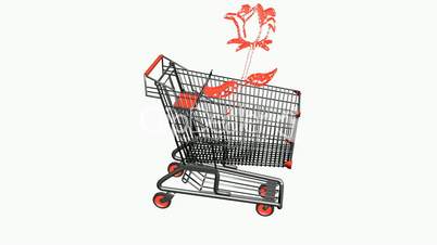 Shopping Cart and Rose.retail,buy,cart,shop,basket,sale,supermarket,market,