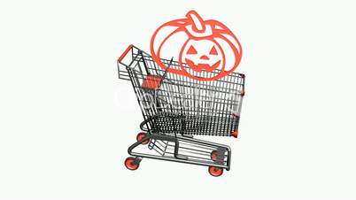 Shopping cart with pumpkins,Halloween.retail,buy,cart,shop,basket,sale,supermarket,market,mall,