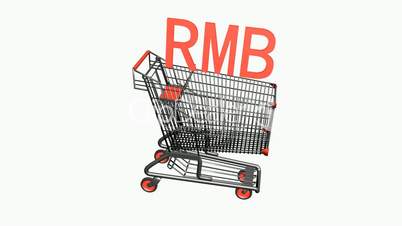 Shopping Cart with RMB china money.retail,buy,cart,shop,basket,sale,discount,supermarket,