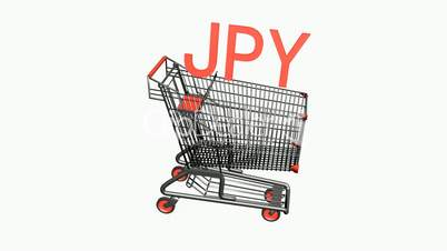 Shopping Cart with JPY japan money.retail,buy,cart,shop,basket,sale,discount,supermarket,