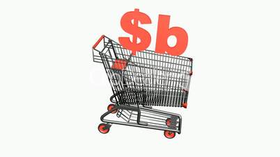 Shopping Cart with $b Bolivianos money.retail,buy,cart,shop,basket,sale,discount,supermarket,