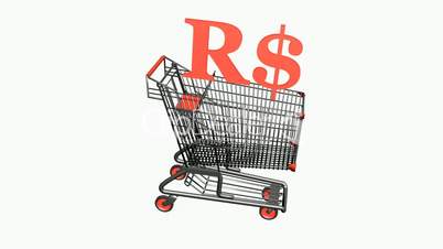 Shopping Cart with R$ Reais money.retail,buy,cart,shop,basket,sale,discount,supermarket,