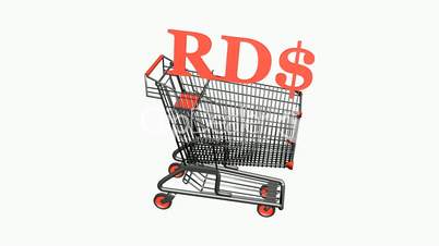 Shopping Cart with RD$ Pesos money.retail,buy,cart,shop,basket,sale,discount,supermarket,