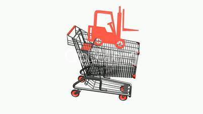 Shopping cart and forklift.retail,buy,cart,shop,basket,sale,supermarket,market,