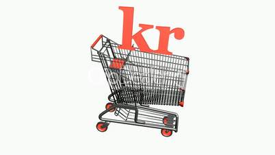 Shopping Cart with kr Kronur money.retail,buy,cart,shop,basket,sale,discount,supermarket,