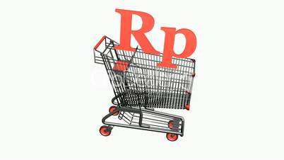 Shopping Cart with Rp Rupiahs money.retail,buy,cart,shop,basket,sale,discount,supermarket,