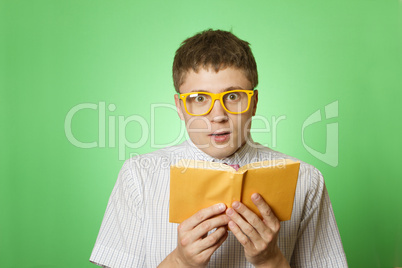 Young man bookworm reading