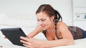Woman having fun with her tablet