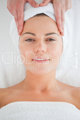 Portrait of a beautiful woman having a facial massage