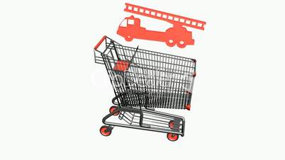 Shopping Cart and firetruck.retail,buy,cart,shop,basket,sale,supermarket,market,