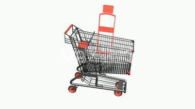 Shopping Cart And Kettle.retail,buy,cart,shop,basket,sale,discount,supermarket,market,mall,pushcart,store,